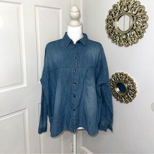 Cotton On Oversized Denim Button-Up Lightweight Denim Shirt Blue Jean Size Small
